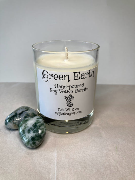 Green Earth Hand-Poured Soy Votive Candle -  Majix Dragon