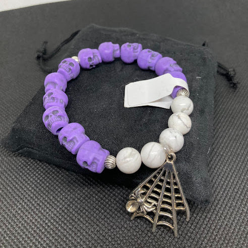 Halloween Handmade Purple Skull Bracelet with Spider Web Charm