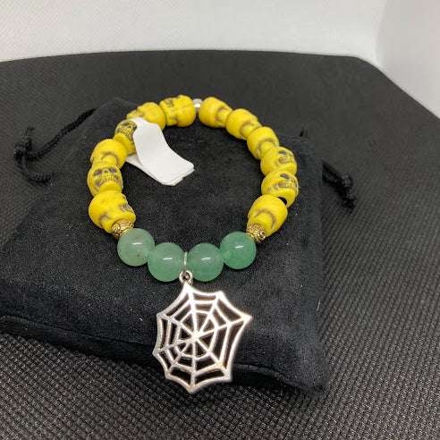 Halloween Handmade Bracelet Aventurine and Yellow Skull Beads