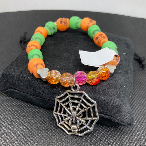 Halloween Handmade Multi Colored Skulls and Glass Bead Bracelet