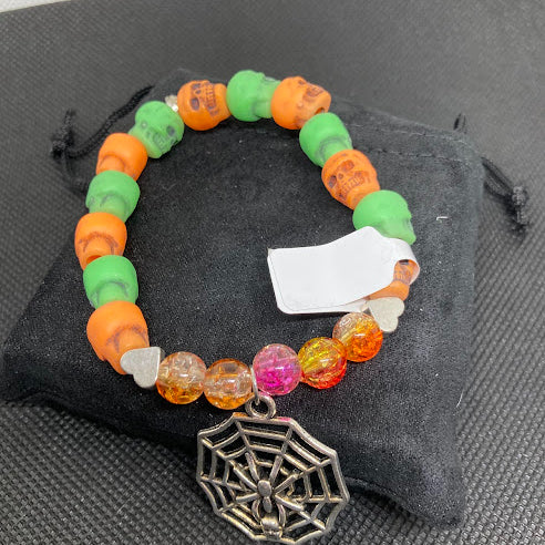 Halloween Handmade Multi Colored Skulls and Glass Bead Bracelet