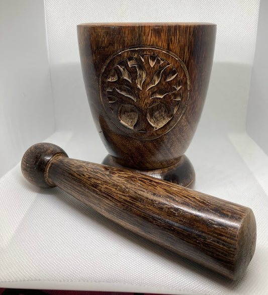 Wooden Mortar and Pestle Set (Tree of Life)