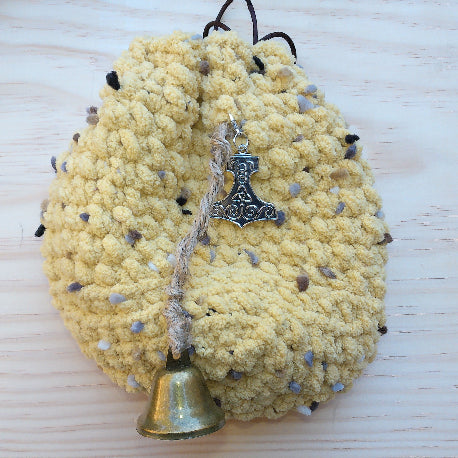 Krampus themed pouch yellow pebble yarn