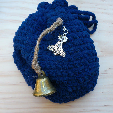 Krampus themed pouch blue Thor Hammer charm