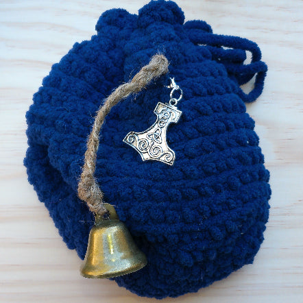 Krampus themed pouch blue Thor Hammer charm -  Majix Dragon