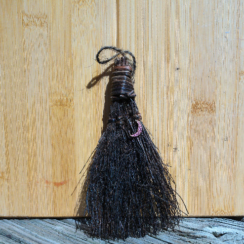 Witchy broom with pink moon charm