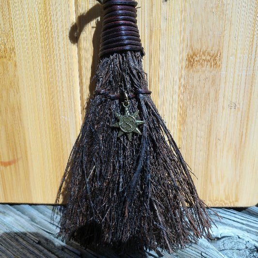 Witchy broom with antique gold sun charm -  Majix Dragon