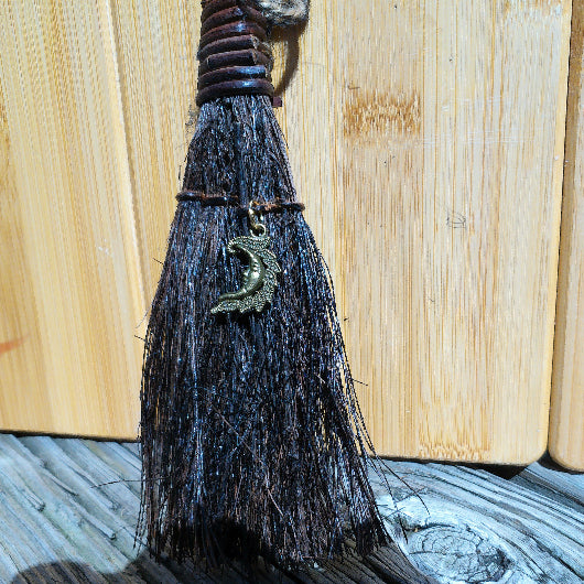 Witchy brooms with decorative fiery moon charm -  Majix Dragon