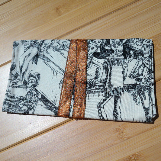 Tarot Card Holder, Cowboy Skeletons, Sparkly Orange Cord -  Majix Dragon