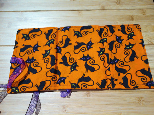 Tarot Card Holder, Orange with black cats, purple cord -  Majix Dragon