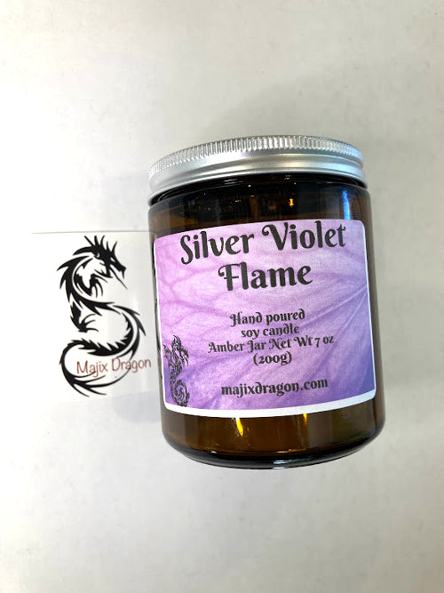 Hand-Poured Silver Violet Flame Amber Jar Candle -  Majix Dragon