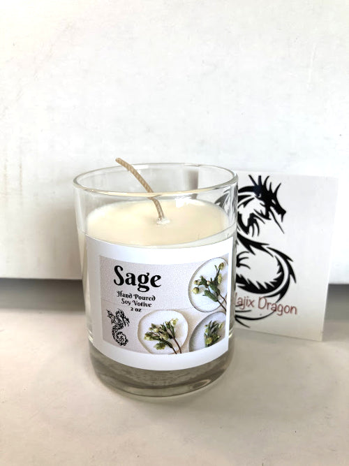 Sacred Sage Hand-Poured Soy Votive Candle -  Majix Dragon