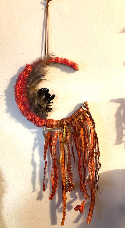 Handmade Moon Wall Hanging/Orange/Gold/Wreath